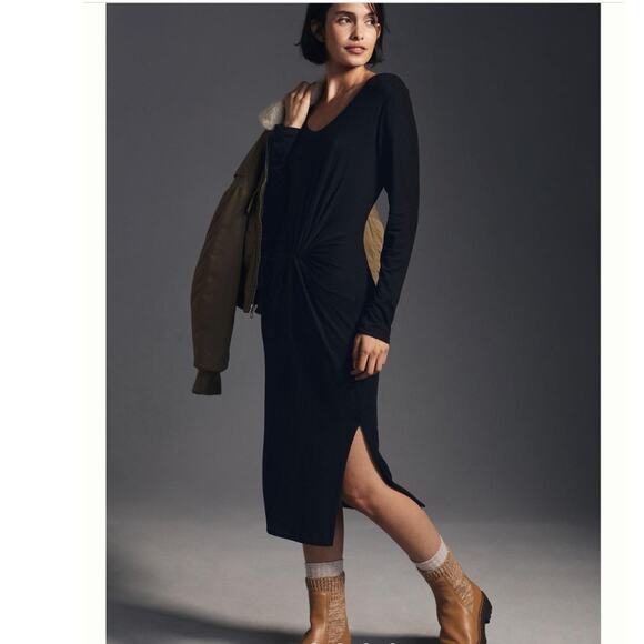 New Anthropologie Sundry West Coast Knotted Slip Midi Dress $183 MEDIUM Black - Picture 1 of 6
